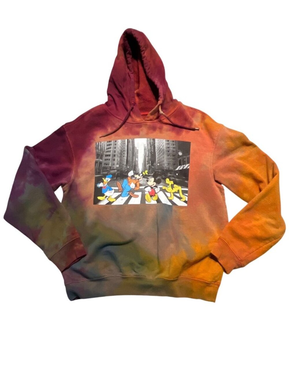 Mickey & Friends Tie Dye Hoodie Womens Size M Drawstring Pullover Cotton Blend